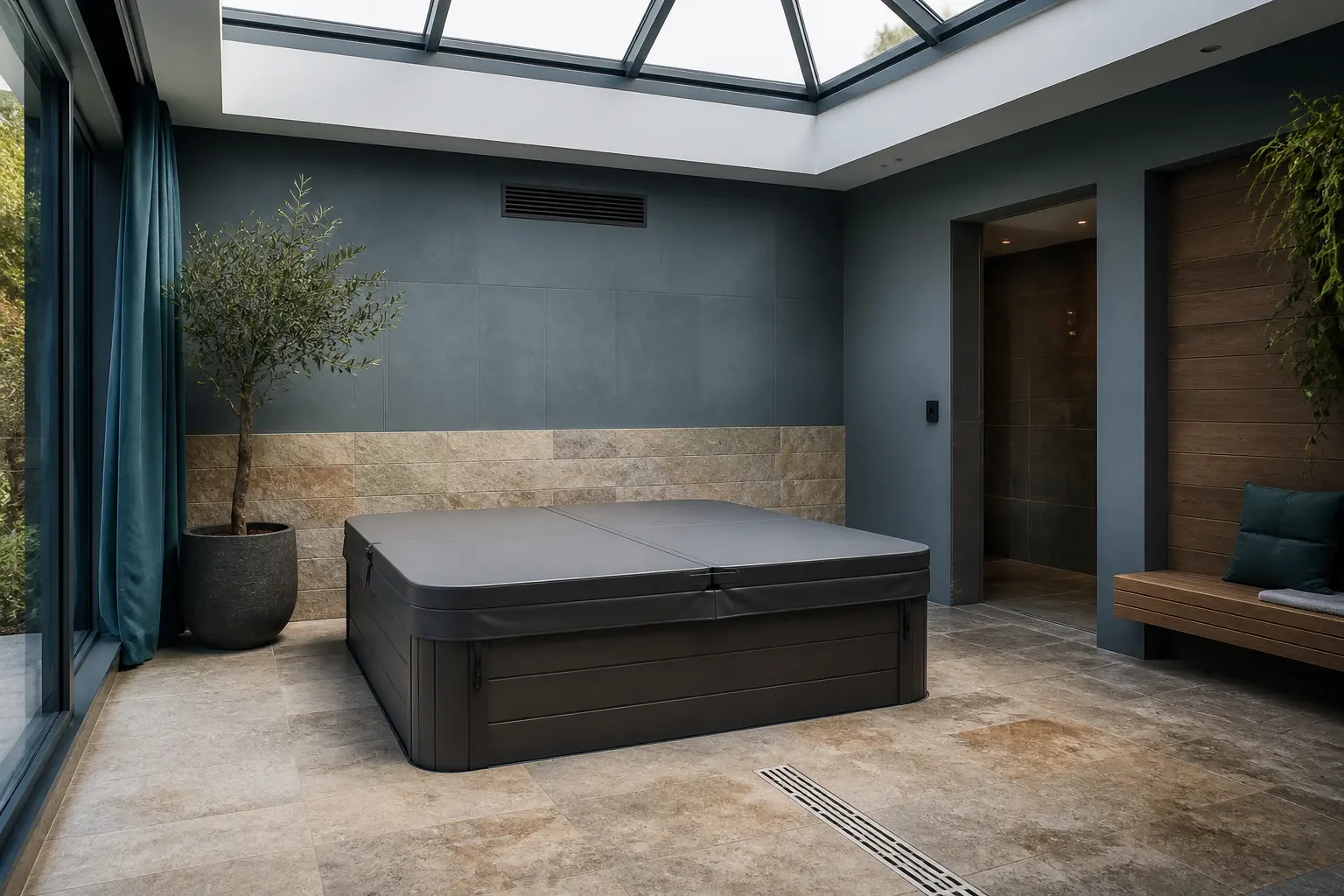 Illustrative Darstellung zum Ratgeberthema Indoor-Whirlpool: Feuchte, Raum und Technik gemeinsam planen